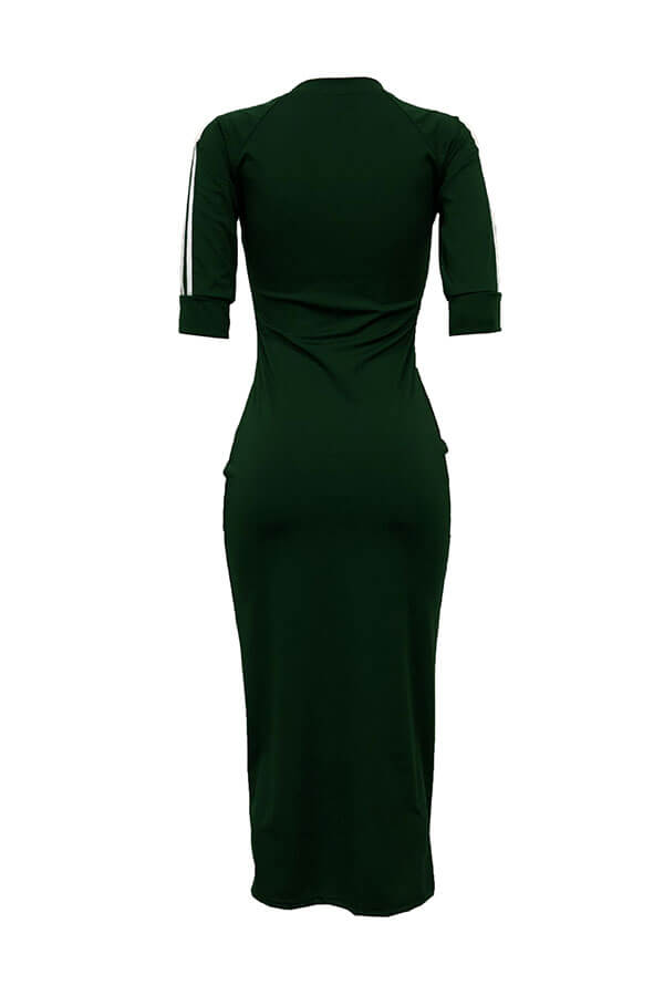 Lovely Sexy Round Neck Striped Army Green Polyester Sheath Mid Calf Dress от Lovelywholesale WW