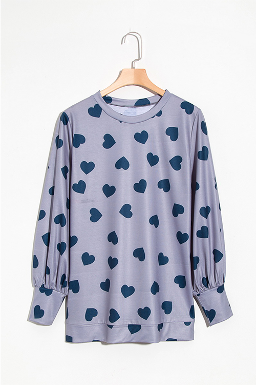 

Lovely Fashion Round Neck Heart-shaped Printed Grey Blending T-shirt