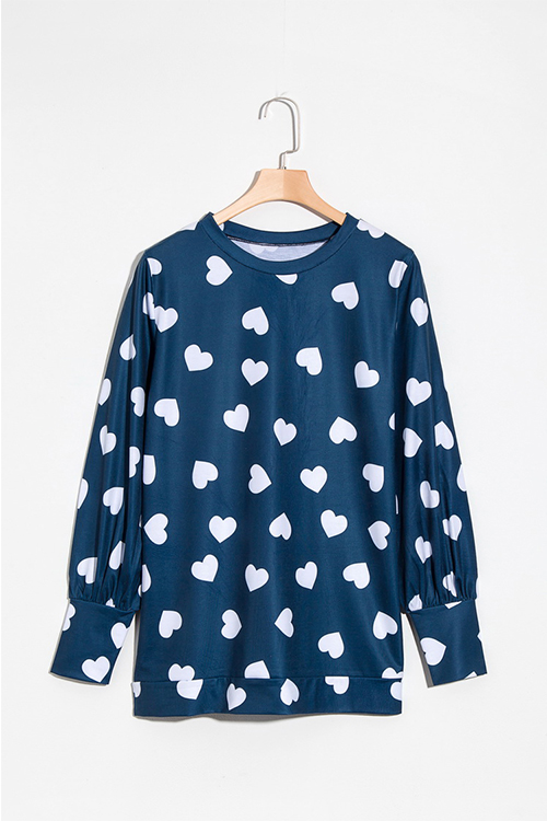 Cheap T-shirt Lovely Fashion Round Neck Heart-shaped Printed Dark Blue