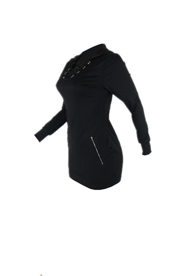 Lovely Casual Hooded Collar Zipper Design Black Polyester Sheath Mini Dress от Lovelywholesale WW