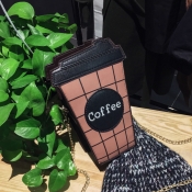 Lovely Fashion Coffee Cup Design Black PU Crossbod