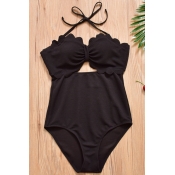 Lovely Sexy Lace Edge Black Polyester One-piece Sw