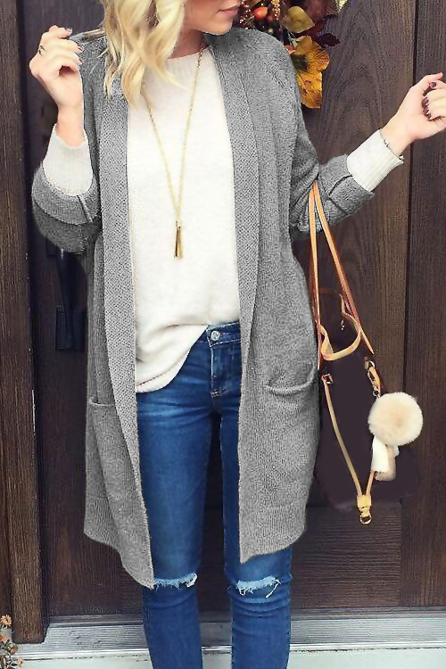 

Lovely Pocket Design Grey Cardigan