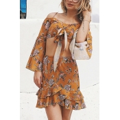 Lovely Bohemian Bateau Neck Flared Sleeves Irregul