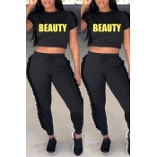 Lovely Casual Round Fold Design Black Polyester Tw