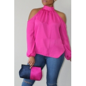 Lovely Fashion Mandarin Collar Cold-shoulder Pink 