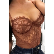 Lovely Sexy Backless Embroidered Dark Coffee Lace 