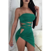 Lovely Sexy Bateau Neck Bandage Cross-over Green C