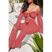 Lovely Sexy Bateau Neck Striped Wine Red Qmilch Tw