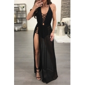 Lovely Sexy V Neck See-Through Lace-up Side Slit B