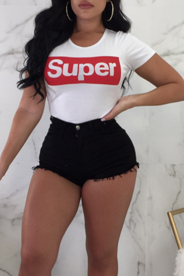

Lovely Casual Round Neck Short Sleeves Letter Printed White Cotton T-shirt