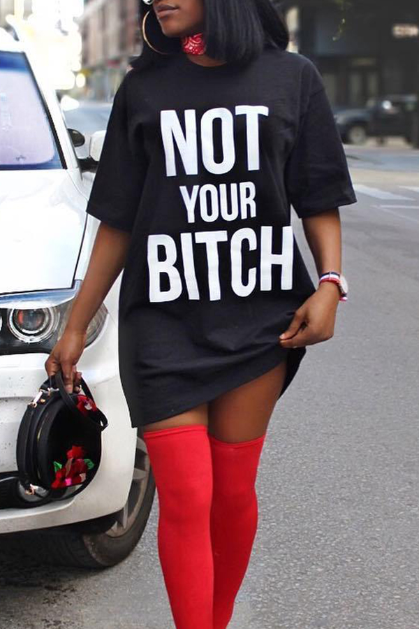 

Lovely Casual Letter Printed Black Mini Dress