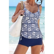 Lovely Casual Geometric Printed Blue Nylon Two-pie