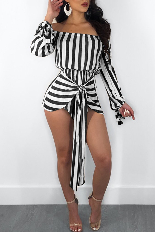 

Lovely Trendy Striped Black Polyester One-piece Jumpsuits