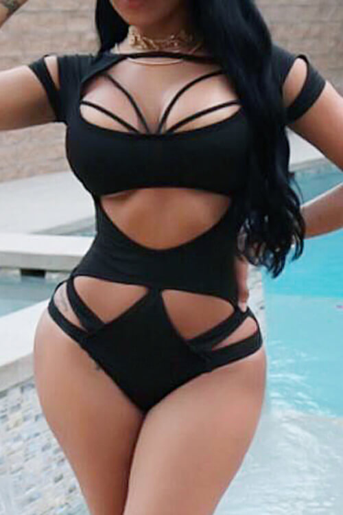 Lovely Hollow-out Black One-Piece Swimsuit