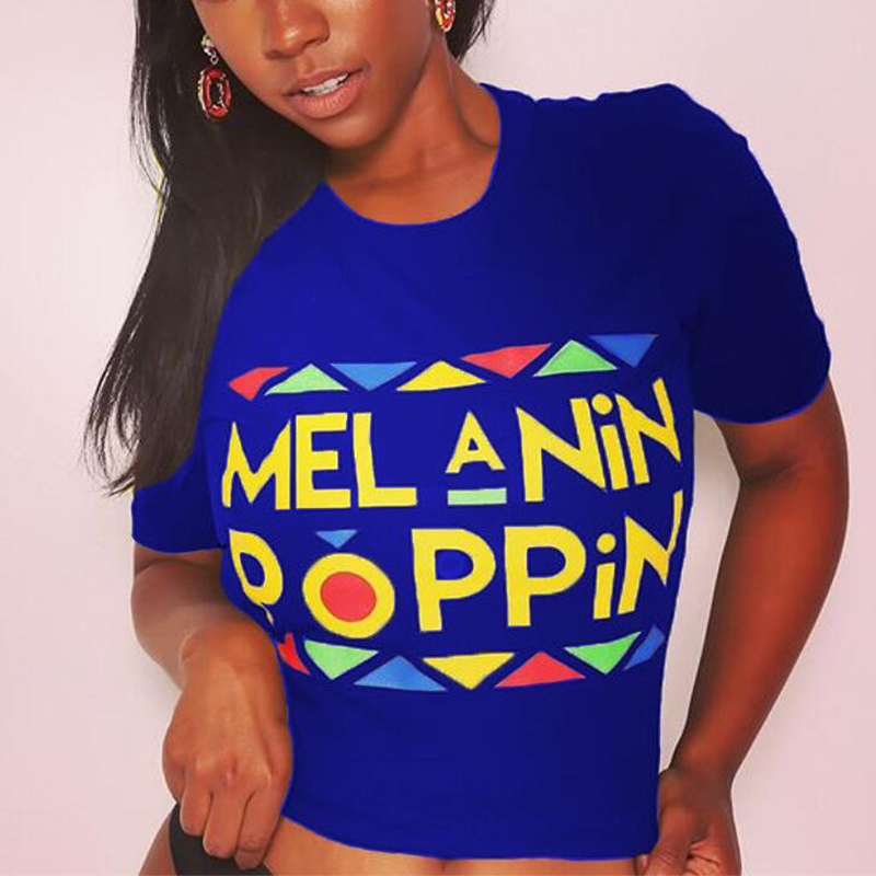 

Lovely Casual Round Neck Letter Printed Blue Polyester T-shirt