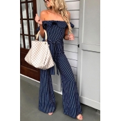 Lovely Euramerican Striped Navy Blue Cotton Blends