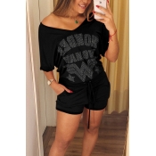 Lovely Fashion V Neck Hot Drilling Decorative Blac