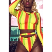 Lovely Pretty Round Neck Long Sleeves Striped Yell