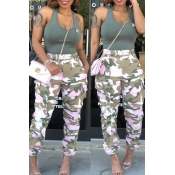 Lovely Casual Mid Waist Camouflage Printed Pink Co