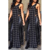 Lovely Trendy Round Neck Plaid Printed Side Slit B