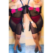 Lovely Sexy Bateau Neck See-Through Embroidered Fl