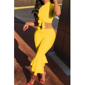 LovelyEuramerican Round Neck Yellow Twilled Satin 