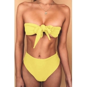 Lovely Sexy Bow-tie Design Yellow Polyester Two-pi