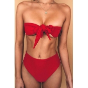 Lovely Sexy Bow-tie Design Red Polyester Two-piece