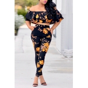 Lovely Trendy Printed Black Polyester Two-piece Pa