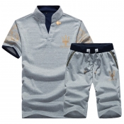 Lovely Casual Turndown Collar Printing Grey Polyes