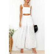 Lovely Fashion Square Neck Dot Printed White Blend
