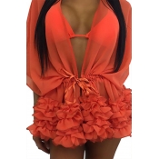 LovelySexy See-Through Orange Polyester Cover-Ups(