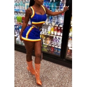 LovelyEuramerican U Neck Patchwork Blue Denim Two-