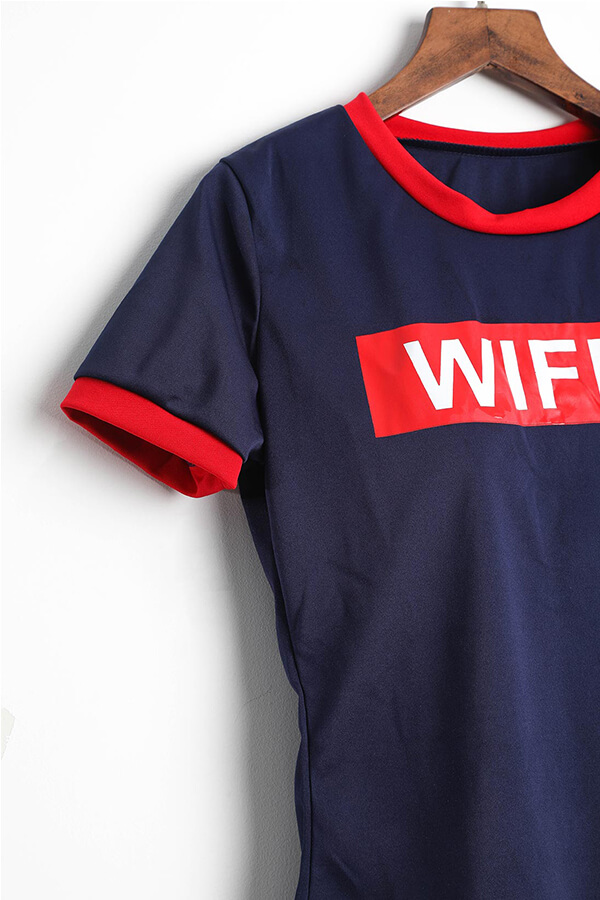 lovely casual letter printed navy blue two-piece pants set_two