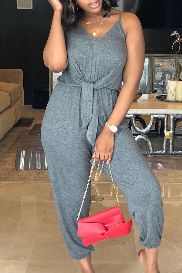 

Lovely Casual Grey Cotton Blends Oen-piece Loose Jumpsuit