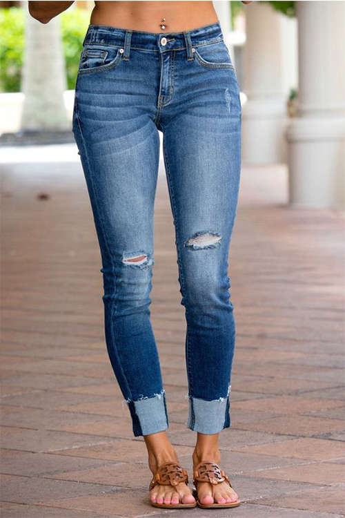 

Lovely Denim Fashion Solid Mid Zipper Fly Jeans