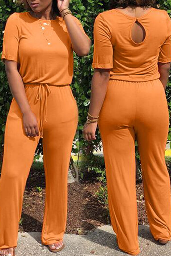 

Lovely Euramerican Lace-up Orange One-piece Jumpsuit, Jacinth
