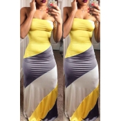 LovelyFashion Bateau Neck Patchwork Grey Polyester