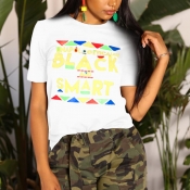 LovelyCasual Round Neck Letter Printed White Polye