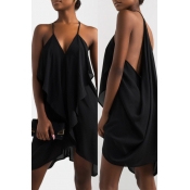 Lovely Casual Sleeveless Asymmetrical Black Chiffo