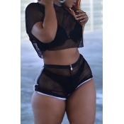 LW Sexy See-Through Black Gauze Two-piece Shorts S