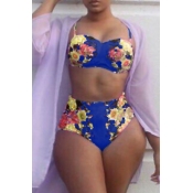 Lovely Sexy Printed Royalblue Two-piece Swimwear (