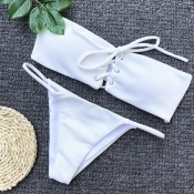 Lovely White Lace-up Two-piece Swimwear