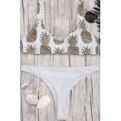 Lovely White Pineapple Printing Two-piece Swimwear