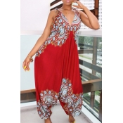 Lovely National Style Totem Printed Red One-piece 