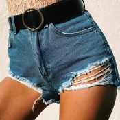 Lovely Trendy Broken Holes Blue Denim Shorts