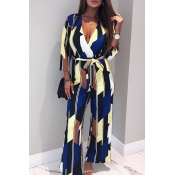 Lovely Trendy V Neck Printed One-piece Jumpsuits