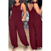 LovelyCasual V Neck Wine Red One-piece Jumpsuits