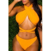 LovelySexy Hollow-out Yellow Polyester One-piece S